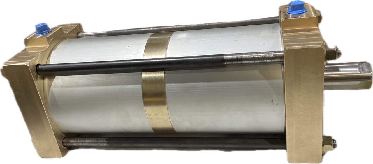 Completed custom aluminum and bronze air cylinder assembly