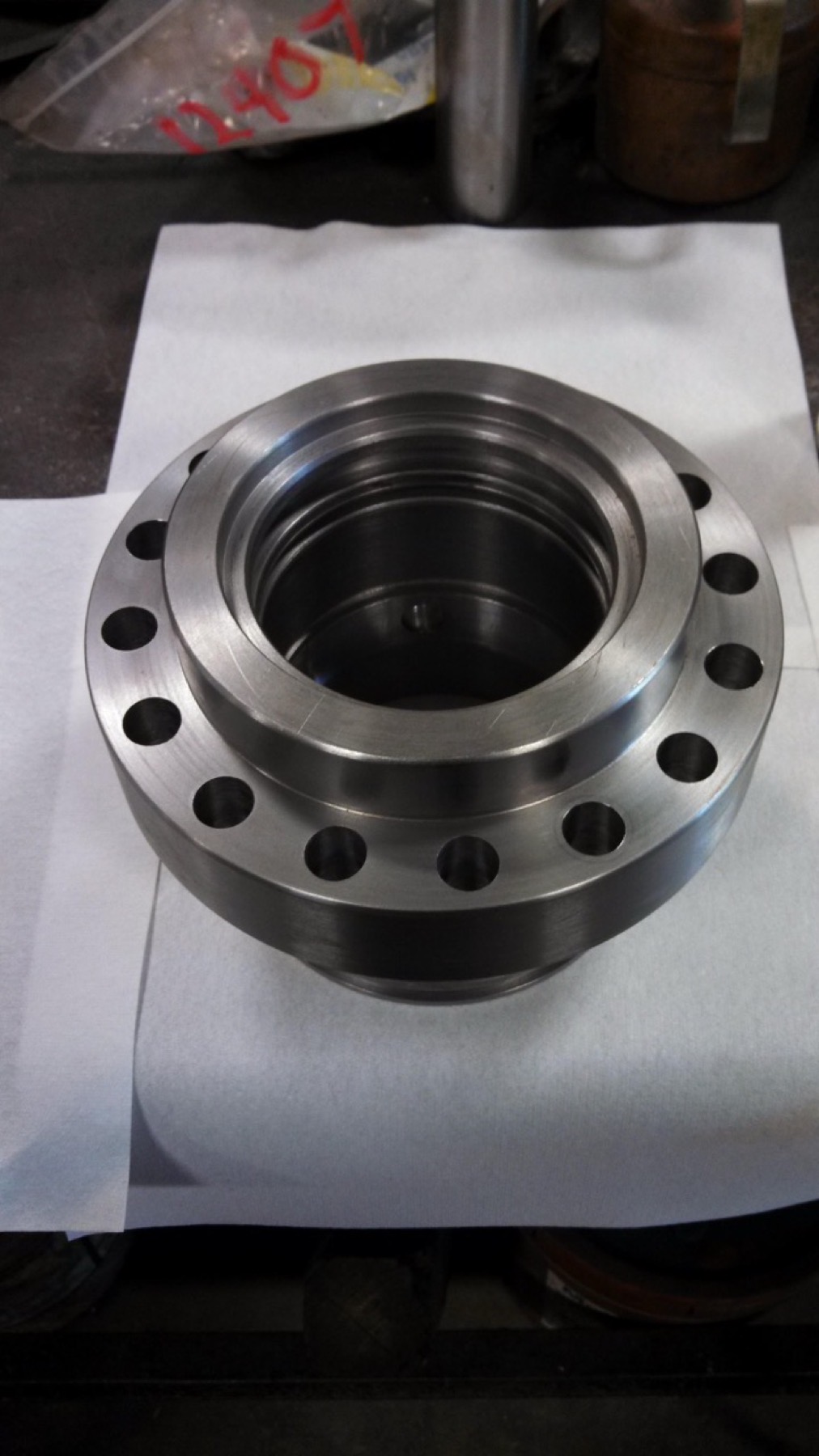 Completed custom-machined hydraulic cylinder head component