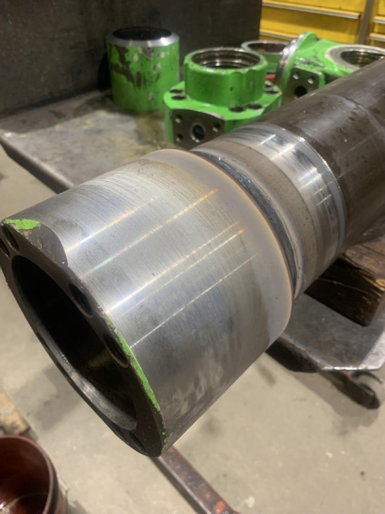 Finished hydraulic cylinder base tube after machining and restoration