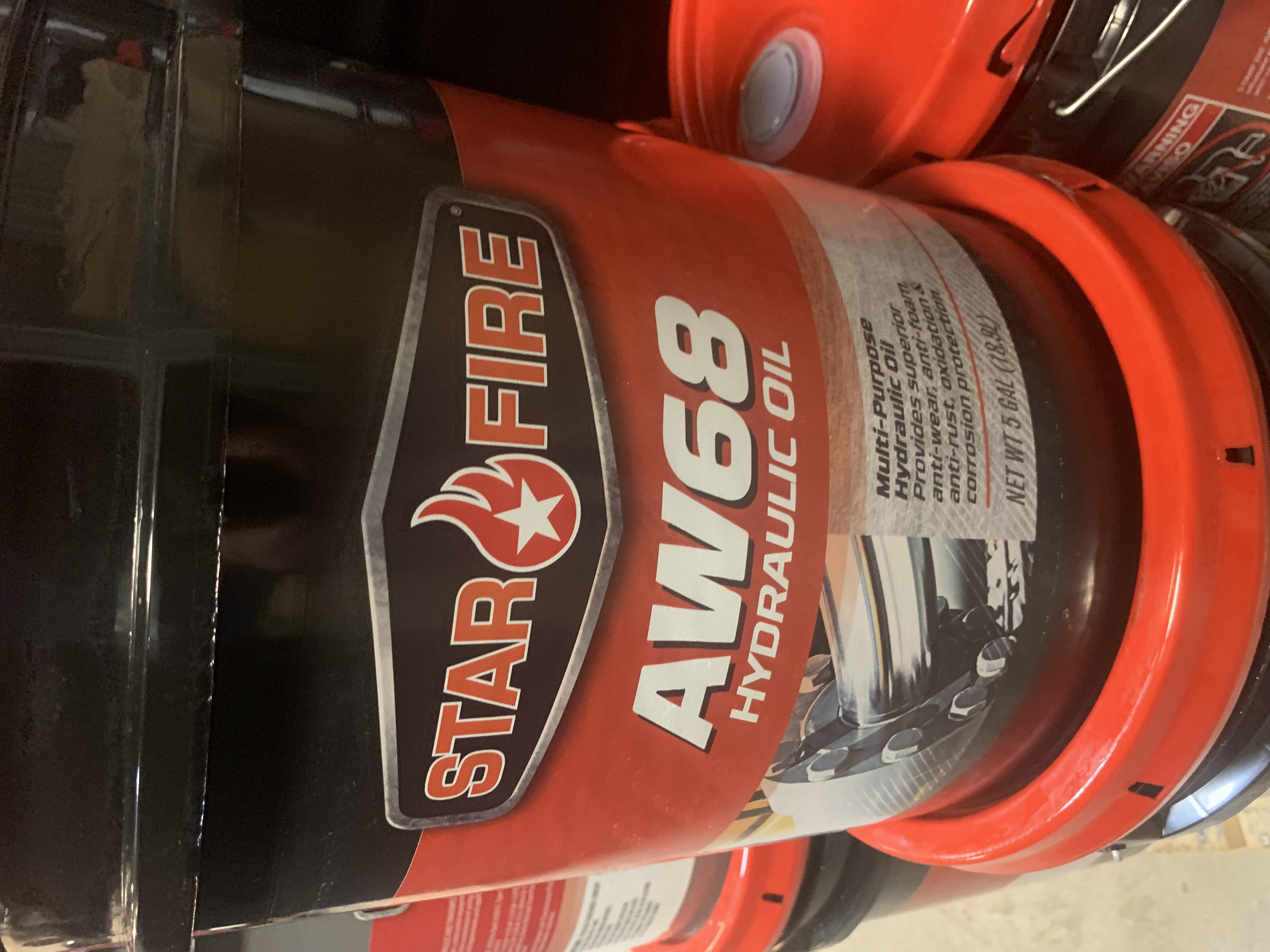 AW68 hydraulic oil product drum close-up